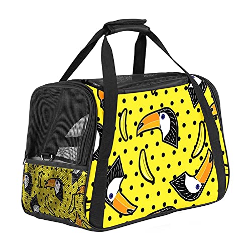 Tragbare Haustier-Reisetasche, von Fluggesellschaften zugelassene Duffle-Taschen für Katzen, Hunde, Kaninchen mit weichen Seiten, Tukan, Vögel, Bananen, Gelb mit Punkten von ZORE_FINE5