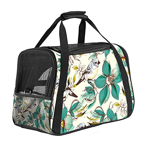 Tragbare Haustier-Reisetasche, von Fluggesellschaften zugelassene Duffle-Taschen für Katzen, Hunde, Kaninchen mit weichen Seiten, Vogel mit Blumenmuster, Vintage-Druck von ZORE_FINE5