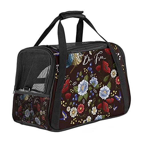 Tragbare Haustier-Reisetasche, von Fluggesellschaften zugelassene Duffle-Taschen für Katzen, Hunde, Kaninchen mit weichen Seiten, Vogel und Blumen, Vintage-Druck von ZORE_FINE5