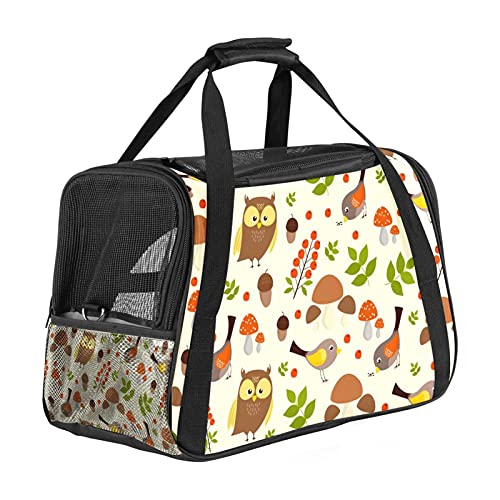 Tragbare Haustier-Reisetasche, von Fluggesellschaften zugelassene Duffle-Taschen für Katzen, Hunde, Kaninchen mit weichen Seiten, Wald-Eule, Vögel, Pilzmuster-Druck von ZORE_FINE5