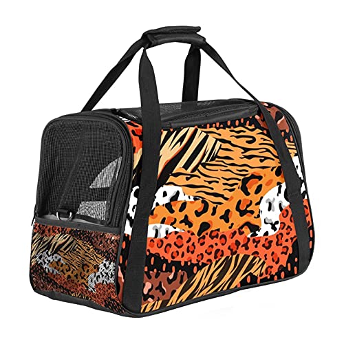 Tragbare Haustier-Reisetasche, von Fluggesellschaften zugelassene Duffle-Taschen für Katzen, Hunde, Kaninchen mit weichen Seiten, abstrakter Tierfell-Aufdruck von ZORE_FINE5