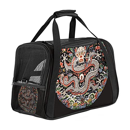 Tragbare Haustier-Reisetasche, von Fluggesellschaften zugelassene Duffle-Taschen für Katzen, Hunde, Kaninchen mit weichen Seiten, chinesischer Drachen-Doodle-Druck von ZORE_FINE5