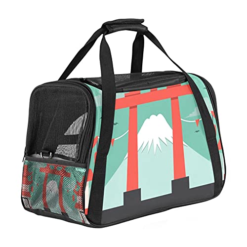 Tragbare Haustier-Reisetasche, von Fluggesellschaften zugelassene Duffle-Taschen für Katzen, Hunde, Kaninchen mit weichen Seiten, japanischer Fuji Mountain und Torii Druck von ZORE_FINE5