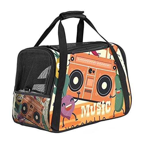 Tragbare Haustier-Reisetasche, von Fluggesellschaften zugelassene Duffle-Taschen für Katzen, Hunde, Kaninchen mit weichen Seiten, lustig, Emoticon, Gemüse, Musik, Party, Notizen, Druck von ZORE_FINE5