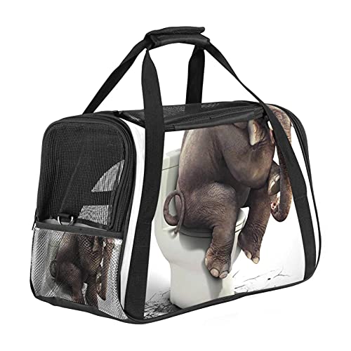 Tragbare Haustier-Reisetasche, von Fluggesellschaften zugelassene Duffle-Taschen für Katzen, Hunde, Kaninchen mit weichen Seiten, lustiger Elefant, der auf der Toilette sitzt. von ZORE_FINE5