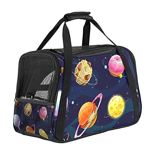 Tragbare Haustier-Reisetasche, von Fluggesellschaften zugelassene Duffle-Taschen für Katzen, Hunde, Kaninchen mit weichen Seiten, lustiges Futter Donuts, Hamburger, Galaxie, Planeten Aufdruck von ZORE_FINE5