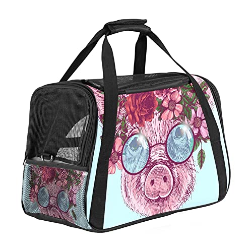 Tragbare Haustier-Reisetasche, von Fluggesellschaften zugelassene Duffle-Taschen für Katzen, Hunde, Kaninchen mit weichen Seiten, mit Blumen und Brillen-Aufdruck von ZORE_FINE5