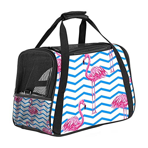 Tragbare Haustier-Reisetasche, von Fluggesellschaften zugelassene Duffle-Taschen für Katzen, Hunde, Kaninchen mit weichen Seiten, mit tropischem rosa Flamingo-Druck von ZORE_FINE5