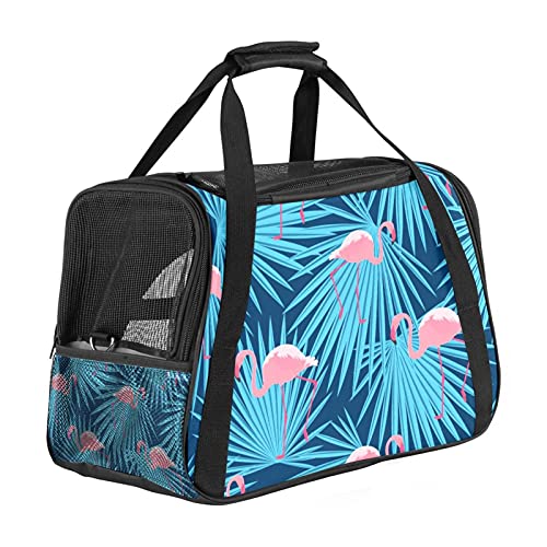 Tragbare Haustier-Reisetasche, von Fluggesellschaften zugelassene Duffle-Taschen für Katzen, Hunde, Kaninchen mit weichen Seiten, rosa Flamingos und Palmblätterdruck. von ZORE_FINE5