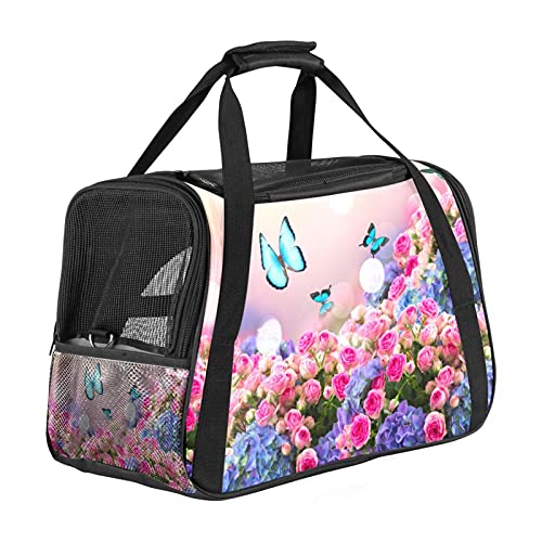 Tragbare Haustier-Reisetasche, von Fluggesellschaften zugelassene Duffle-Taschen für Katzen, Hunde, Kaninchen mit weichen Seiten, rosa Rosen-Aufdruck von ZORE_FINE5