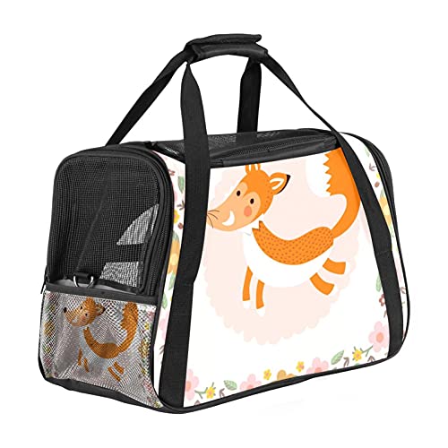 Tragbare Haustier-Reisetasche, von Fluggesellschaften zugelassene Duffle-Taschen für Katzen, Hunde, Kaninchen mit weichen Seiten, süßem Fuchs mit Blumendruck von ZORE_FINE5