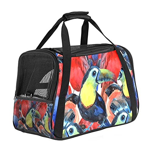 Tragbare Haustier-Reisetasche, von Fluggesellschaften zugelassene Duffle-Taschen für Katzen, Hunde, Kaninchen mit weichen Seiten, tropische Vögel, farbenfroher Druck von ZORE_FINE5