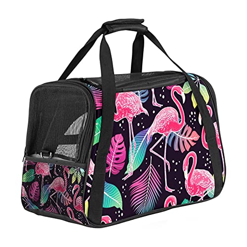 Tragbare Haustier-Reisetasche, von Fluggesellschaften zugelassene Duffle-Taschen für Katzen, Hunde, Kaninchen mit weichen Seiten, tropischem Flamingo-Druck von ZORE_FINE5