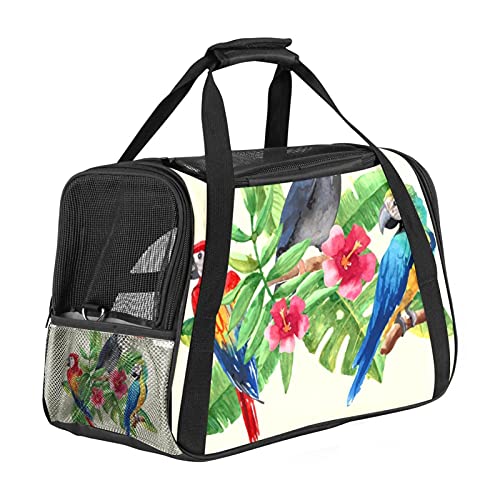 Tragbare Haustier-Reisetasche, von Fluggesellschaften zugelassene Duffle-Taschen für Katzen, Hunde, Kaninchen mit weichen Seiten, tropischer Papageien, Tukan, Vögel, florales Palmblatt-Druck von ZORE_FINE5