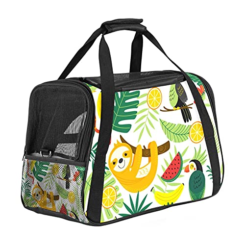 Tragbare Haustier-Reisetasche, von Fluggesellschaften zugelassene Duffle-Taschen für Katzen, Hunde, Kaninchen mit weichen Seiten, tropisches Tier, Palme, Faultier, Tukan, Vögel von ZORE_FINE5