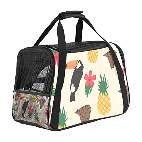 Tragbare Haustier-Reisetasche, von Fluggesellschaften zugelassene Duffle-Taschen für Katzen, Hunde, Kaninchen mit weichen Seiten, tropisches frisches Muster mit Vogel- und Obstdruck von ZORE_FINE5