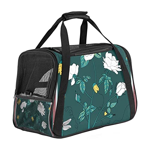 Tragbare Haustier-Reisetasche, von Fluggesellschaften zugelassene Duffle-Taschen für Katzen, Hunde, Kaninchen mit weichen Seiten und Blumen- und Libellen-Muster. von ZORE_FINE5