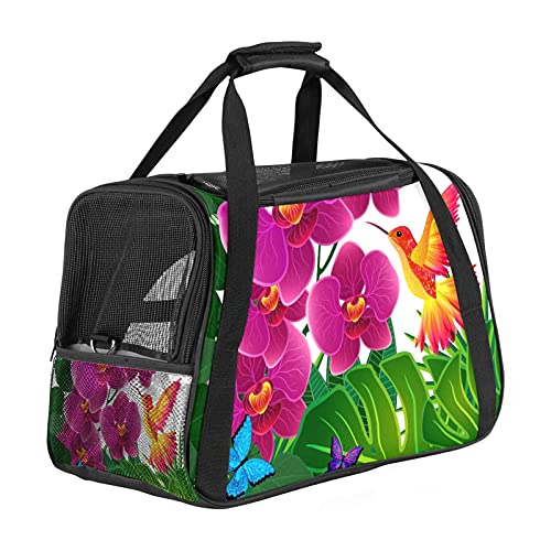 Tragbare Haustier-Reisetasche, von Fluggesellschaften zugelassene Duffle-Taschen für Katzen, Hunde, Kaninchen mit weichen Seiten und Vogel- und Orchideen-Aufdruck von ZORE_FINE5