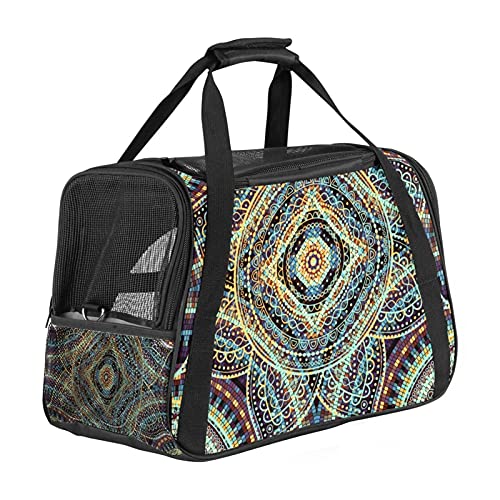 Tragbare Haustier-Reisetasche, von Fluggesellschaften zugelassene Reisetasche für Katzen, Hunde, Kaninchen, mit weichen Seiten, indisches Mandala, psychedelischer Henna-Druck von ZORE_FINE5