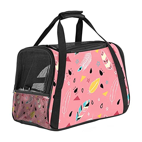 Tragbare Haustier-Reisetasche, von Fluggesellschaften zugelassene Seesack für Katzen, Hunde, Kaninchen, mit weichen Seiten, rosa Boho-Feder, Hippie-Druck von ZORE_FINE5