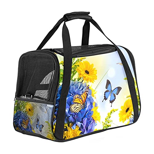 Tragbare Haustier-Reisetasche, von Fluggesellschaften zugelassene Seesack für Katzen, Hunde, Kaninchen mit weichen Seiten, Blumenstrauß, Hortensien und Schmetterling-Aufdruck von ZORE_FINE5