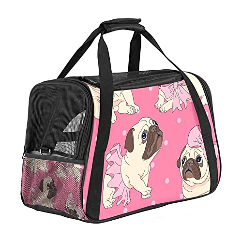 Tragbare Haustier-Reisetasche, von Fluggesellschaften zugelassene Seesack für Katzen, Hunde, Kaninchen mit weichen Seiten, Mops, rosa Aufdruck von ZORE_FINE5