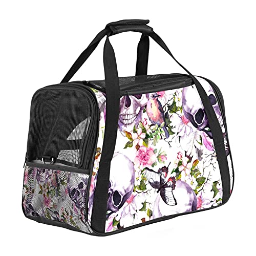 Tragbare Haustier-Reisetasche, von Fluggesellschaften zugelassene Seesack für Katzen, Hunde, Kaninchen mit weichen Seiten, Totenkopf-Motiv, Blumen, Vögel, Schmetterling, Muster von ZORE_FINE5