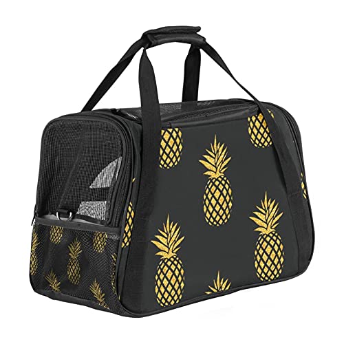 Tragbare Haustier-Reisetasche, von Fluggesellschaften zugelassene Seesack für Katzen, Hunde, Kaninchen mit weichen Seiten, goldener Ananas-Aufdruck von ZORE_FINE5