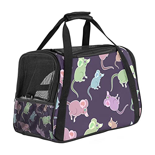 Tragbare Haustier-Reisetasche, von Fluggesellschaften zugelassene Seesack für Katzen, Hunde, Kaninchen mit weichen Seiten, violett, grün, blau, Mäuse-Muster von ZORE_FINE5