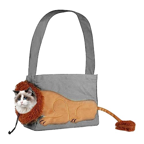 Haustiertrage-Umhängetasche - Atmungsaktive tragbare Katzentasche mit Cartoon-Löwen-Tragetasche | Canvas-Haustierzubehör, Hundetasche, faltbar, für Katzenausflüge, Haustierbesitzer, Hunde, Zorq von ZORQ