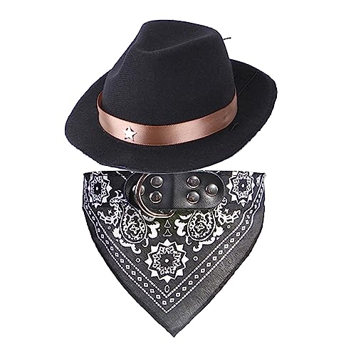 Hund Cowboy Kostüm, Hund Katze Cowboy Hut und Bandana Schal | 2 Stück Katze Hund Kleidung Set Cosplay Zubehör, lustiges Kostüm Zubehör Set für den täglichen Gebrauch, Geburtstag Zorq von ZORQ