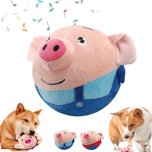 ZOTKAMN Dog Charmer Porky Pal Interaktives Schweinchenspielzeug, waschbares, hüpfendes Schweinchen-Hundespielzeug mit Aufnahmefunktion, sprechendes Spielzeug für kleine bis große Hunde (Blue) von ZOTKAMN