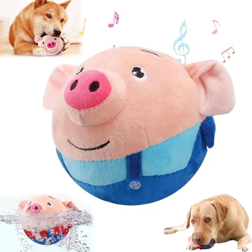 ZOTKAMN Dog Charmer Porky Pal Interaktives Schweinchenspielzeug, waschbares, hüpfendes Schweinchen-Hundespielzeug mit Aufnahmefunktion, sprechendes Spielzeug für kleine bis große Hunde (Blue) von ZOTKAMN