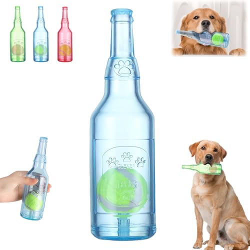 ZOTKAMN Kau-Bierflasche FüR Haustiere Mit Tennisball, Interaktives Apportierspielzeug Zum Spielen Und Trainieren, Geeignet FüR Kleine Und MittelgroßE Hunde Gegen Langeweile (Blue,Large) von ZOTKAMN