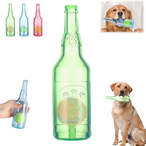 ZOTKAMN Kau-Bierflasche FüR Haustiere Mit Tennisball, Interaktives Apportierspielzeug Zum Spielen Und Trainieren, Geeignet FüR Kleine Und MittelgroßE Hunde Gegen Langeweile (Green,Large) von ZOTKAMN