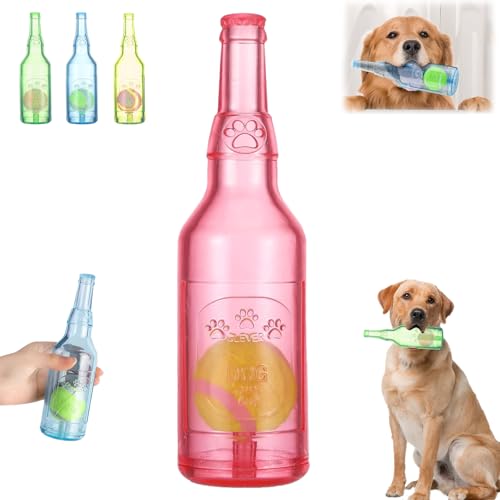 ZOTKAMN Kau-Bierflasche FüR Haustiere Mit Tennisball, Interaktives Apportierspielzeug Zum Spielen Und Trainieren, Geeignet FüR Kleine Und MittelgroßE Hunde Gegen Langeweile (Red,Large) von ZOTKAMN