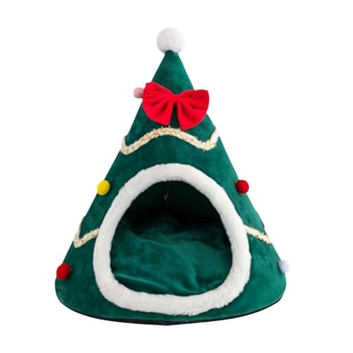 Weihnachtsbaum-Katzenhaus, weiches Tipi-Haus mit abnehmbarem Plüschkissen, warmes Katzenhöhlenbett, Katzen-Winterschlafsack für Tierliebhaber, Weihnachtsgeschenk von ZOUBAOQ