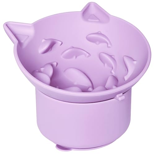 ZOURYNUA Slow Feeder Katzennapf, Silikon Katze Slow Feeder mit Saugnäpfen, Kleine Hunde & Katzen, Erhöhter Multi-Winkel Neigungsdesign Pet Feeder für Trockenes Nassfutter (Lila) von ZOURYNUA