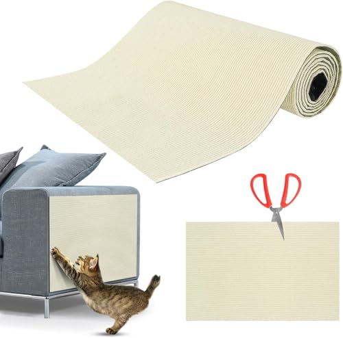 ZOYDP Kratzmatte Selbstklebend 40×200 cm, DIY Zuschneidbare Katzenkratzmatten Selbstklebend, Kratzschutz Sofa Katze, Kratzmatte Katze, Katzenkratzmatte für Sofa, Möbel, Couch, Tür (Beige) von ZOYDP