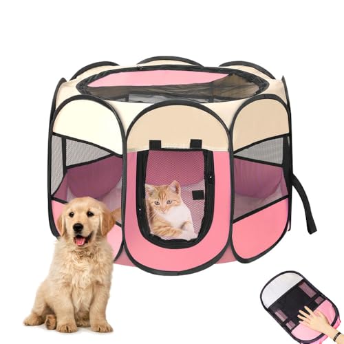 ZOYDP Welpenauslauf Faltbar, 73 x 73 x 43cm Welpenlaufstall für Drinnen, Laufstall Hund Pop-Up, Hundelaufstall für Wohnung, Hundeauslauf für Innen Hasen Katzen, Indoor/Outdoor Reisen Camping Rosa von ZOYDP