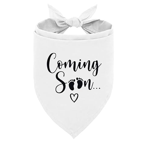 Coming Soon Baby Ankündigung Dreieckstuch - Weißes Hundeschal Zubehör für kleine bis große Hunde - Geschenk für Hundeliebhaber (D34) von ZPPRJF