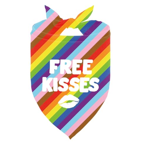 Free Kisses Hundehalstuch, Regenbogenstreifen, Hundehalstuch, Hundebekleidung und Zubehör, Hunde-Bandana, Geschenk für Hundeliebhaber, Hundehalstuch für kleine, mittelgroße und große Hunde (F9) von ZPPRJF