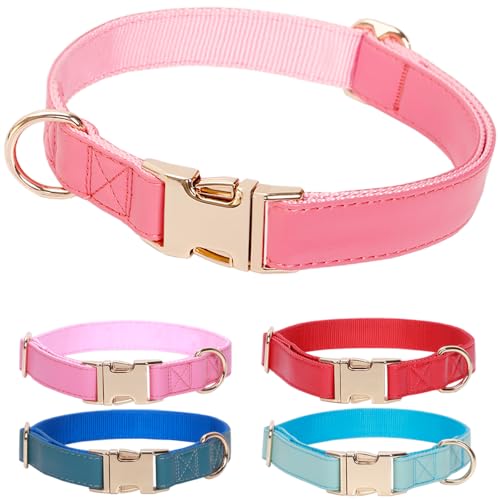 ZQDJ Hundehalsband aus Mikrofaser-Leder, Nylon, für Männer, Frauen, Jungen, Mädchen, Welpen (Größe M, Rosa) von ZQDJ