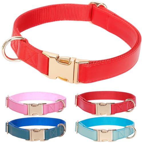 ZQDJ Hundehalsband aus Mikrofaser-Leder, Nylon, für Männer, Frauen, Jungen, Mädchen, Welpen (Größe M, Rot) von ZQDJ