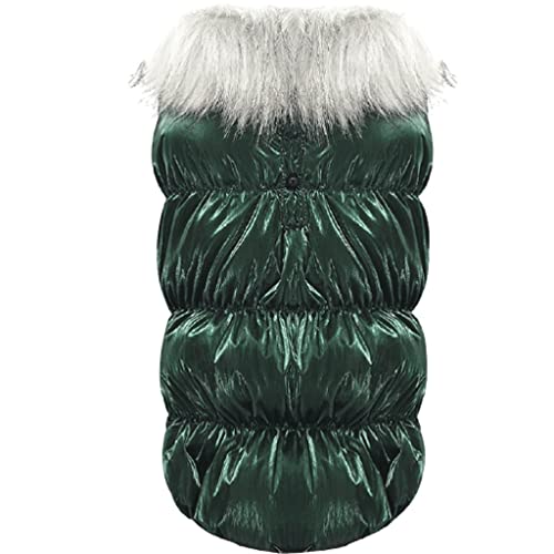 ZQDMYT Pelzkragen Hund Pullover, Warmer Winterhundmantel for kleine Hunde, Doppelschicht Windest (Color : Green-3XL) von ZQDMYT