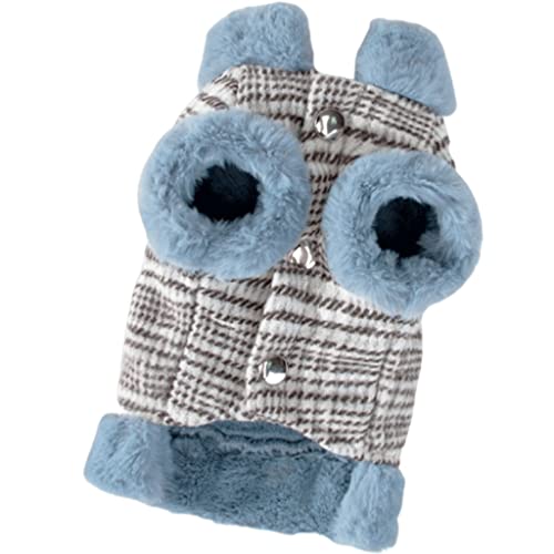 ZQDMYT Schleppbare Hundemantel for kleine mittelgroße Hunde, Winter-gepolsterte Futter-Fleece-Hundeweste, reizende Karierte Hundejacke mit warmem Pelzkragen (Color : Blue-M) von ZQDMYT