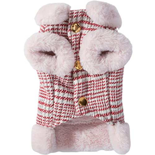 ZQDMYT Schleppbare Hundemantel for kleine mittelgroße Hunde, Winter-gepolsterte Futter-Fleece-Hundeweste, reizende Karierte Hundejacke mit warmem Pelzkragen (Color : Pink-L) von ZQDMYT