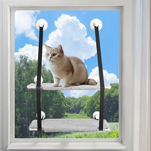 Katzen-Fenster-Hängematte, stabiler Fenster-Katzensitz, Katzenfensterstange für den Innenbereich, Einzel- und Doppelstapel-Tablett erhältlich (Doppelstapel) von ZQOZQO