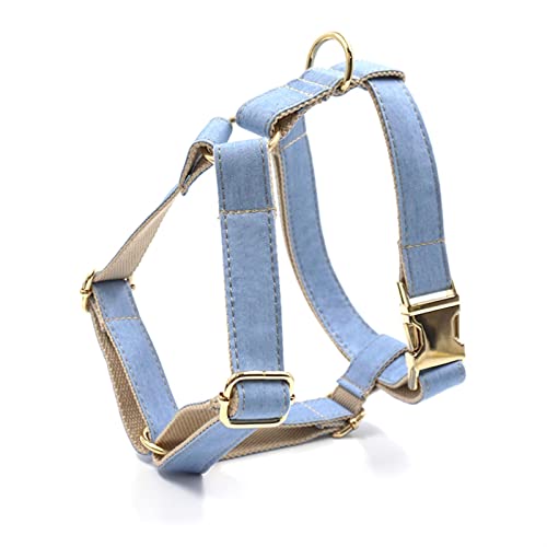 Schleppleine für Hunde Hellblauer Denim personalisiertes Hundehalsband und Leine Set Fliege Hundegeschirr Mädchen Hundeleine(Pink,M Neck 42-48cm) von ZRHYRG