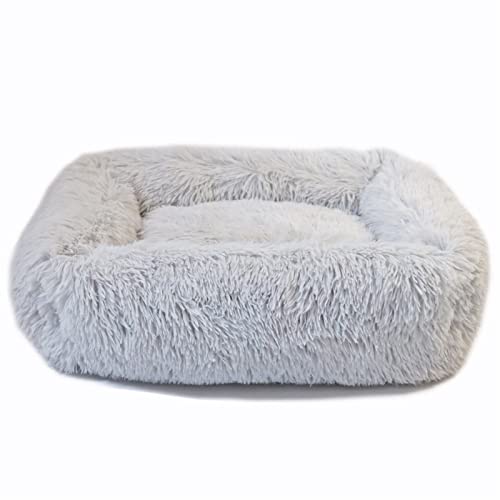 ZRHYRG Katzenbett Hundebett Haus Weiche Lange Plüsch-Katzenmatte Quadratisches Katzenbett Haus Katzen Hundematte Winter Haustier Kissen Hundebett(Light Grey,XS-43x35x20cm) von ZRHYRG